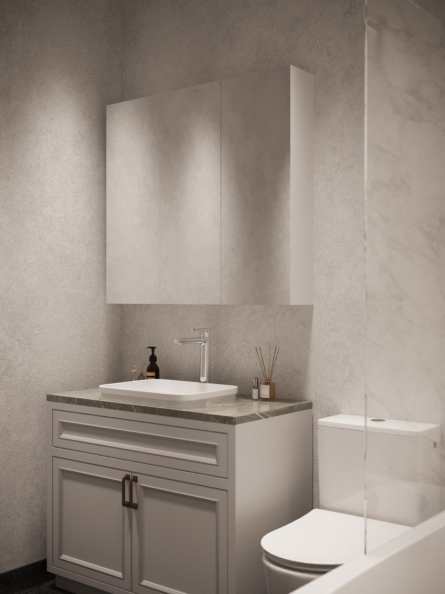 A bathroom with a sink , toilet and bathtub