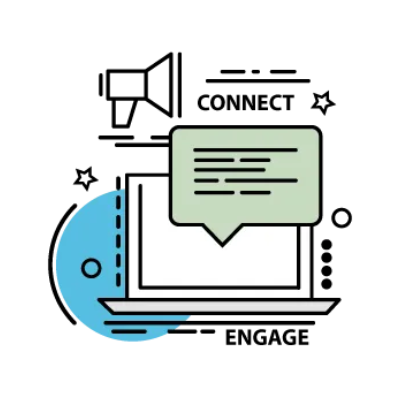 Laptop with a speech bubble, megaphone, and