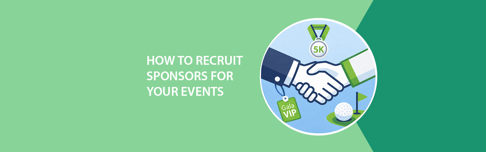 Handshake between a business sponsor and nonprofit participant with 5K medal, gala VIP badge, and go