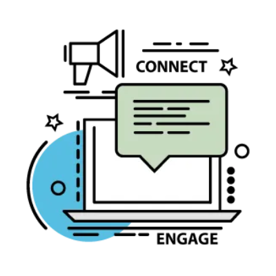 Laptop with speech bubble, megaphone, and