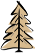 A hand-drawn, minimalist stylized evergreen tree in beige with a thick black outline.