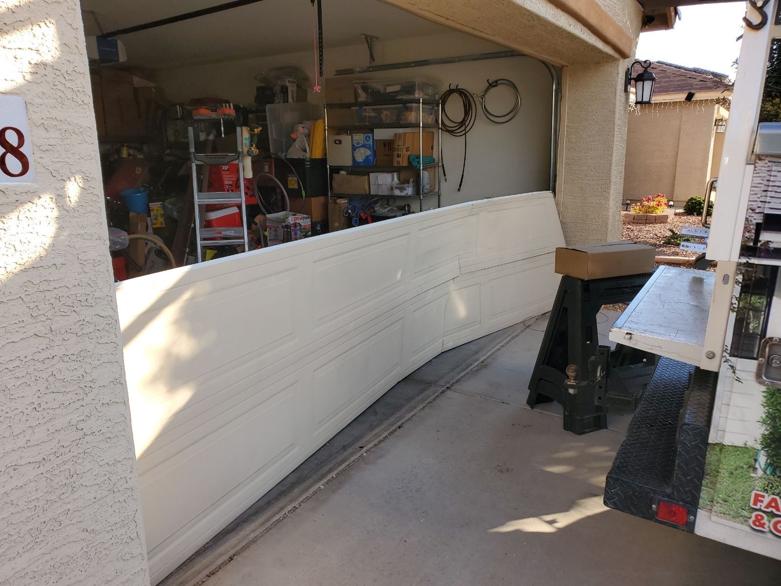garage door with massive damage