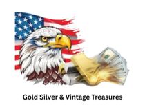 Eagle with US flag and cash, &ldquo;Gold Silver & Vintage Treasures&rdquo; logo