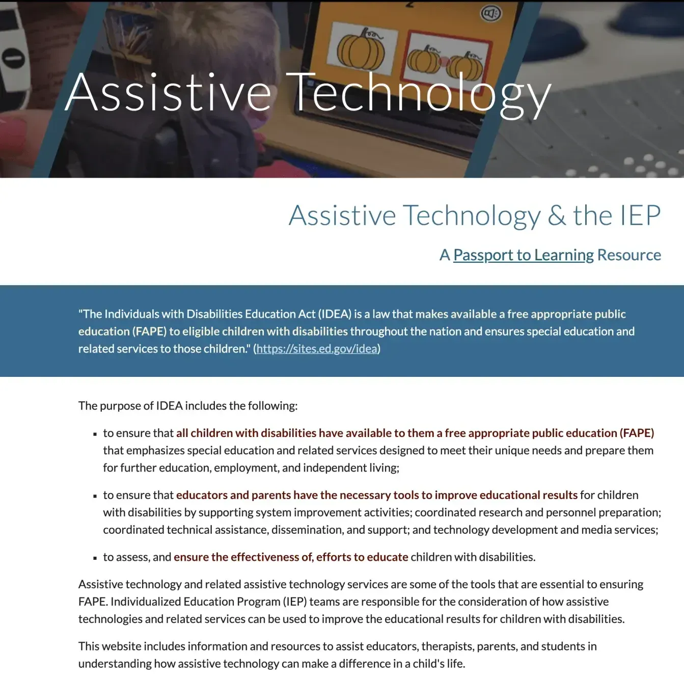a screenshot of the assistive technology and the IEP resource