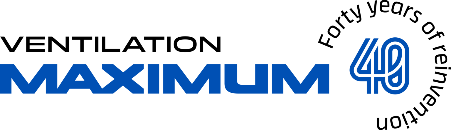 A blue and white logo for ventilation maximum