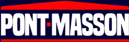A red white and blue logo for pont masson