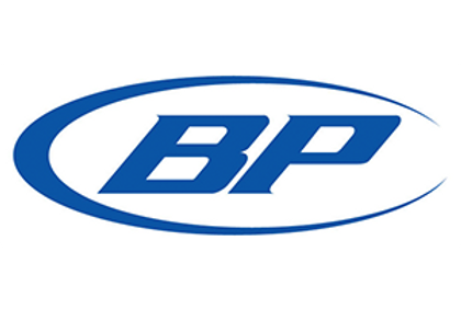A blue and white bp logo on a white background