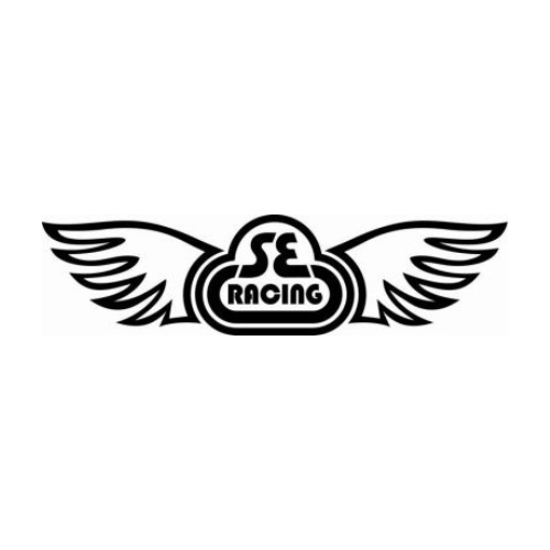 A black and white logo for se racing with wings on a white background.