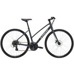 A black bicycle with a disc brake on a white background.