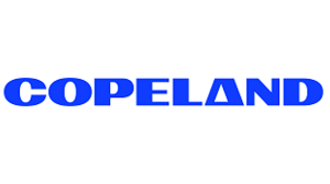 Le logo de copeland est bleu et blanc sur fond blanc.
