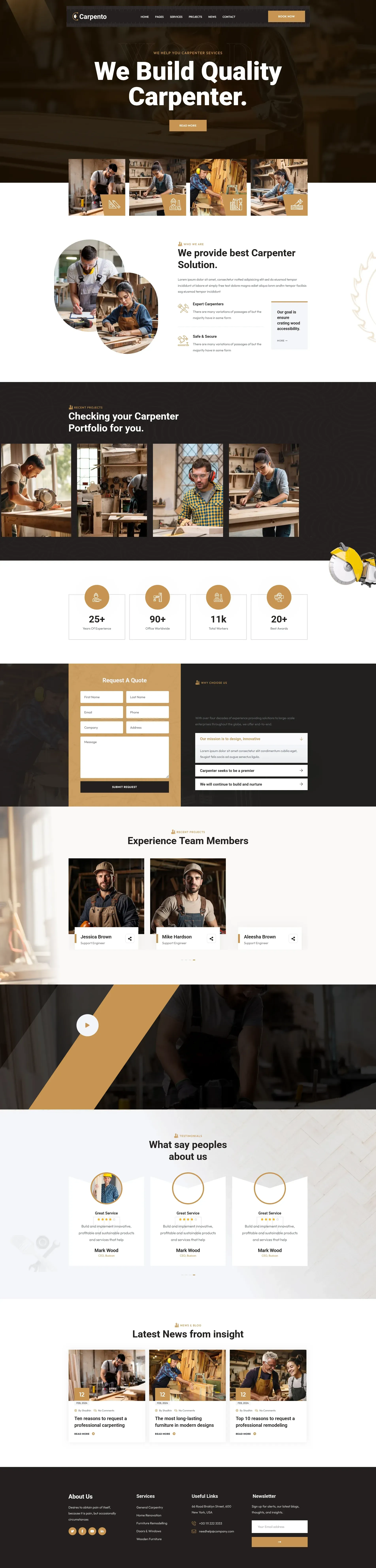 Volle Webpage voor een carpenter website
