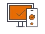 Een computermonitor en een mobiele telefoon met een vinkje erop.