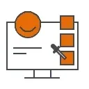 Een computerscherm met een tandwiel en een stuk papier erop.