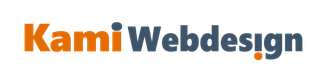 Een blauw en oranje logo voor kami webdesign om een website te laten maken