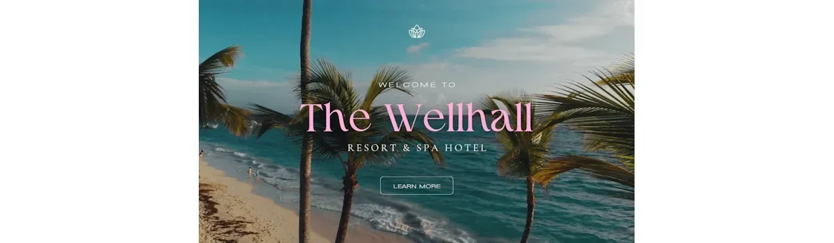 Een strand met palmbomen en de tekst ``the wellhall'' erop geschreven.
