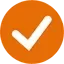 Oranje cirkel met daarin een wit vinkje.