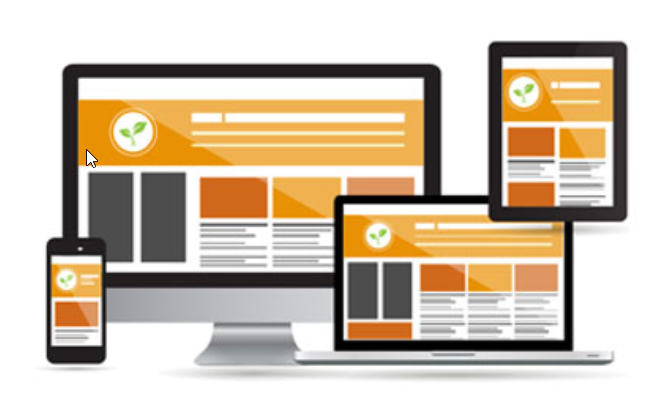 Een computer, laptop, tablet en mobiele telefoon waarop een website wordt weergegeven.