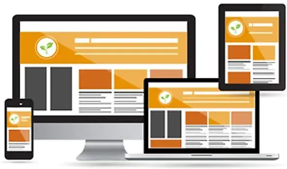 Een computer, laptop, tablet en mobiele telefoon waarop een website wordt weergegeven.