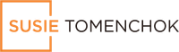 The logo for susie tomenchuk is orange and black.