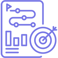A purple line icon of a target with an arrow in it.