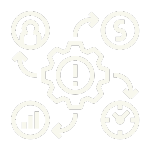 A set of business icons on a white background.