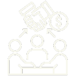 A group of people shaking hands with a dollar sign.