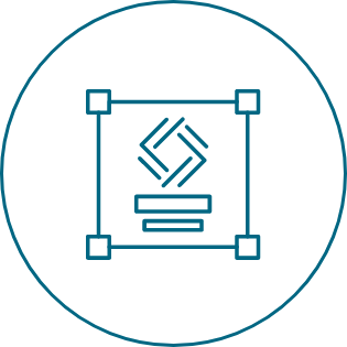 A blue icon in a circle with a square in the middle.