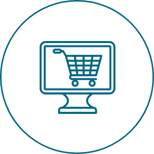 A computer monitor with a shopping cart on the screen.