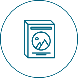 An icon of a box with a mountain in the middle of it.