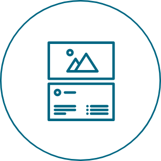 An icon of two business cards stacked on top of each other in a circle.