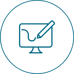 An icon of a computer screen with a pencil on it.