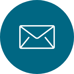 A blue circle with a white envelope inside of it.