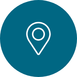 A white pin icon in a blue circle.