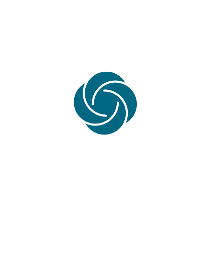 A blue and white logo on a white background.