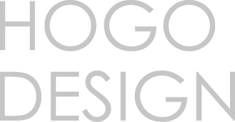 The logo for hogo design is gray and white on a white background.