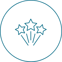 A line drawing of three stars in a circle.