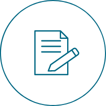 An icon of a piece of paper and a pencil in a circle.