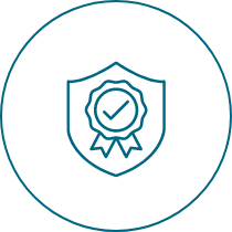 A shield with a ribbon and a check mark on it in a circle.