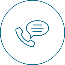 A phone with a speech bubble above it in a circle.