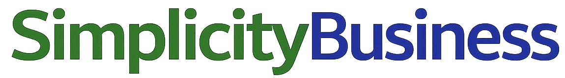 The word Simplicity in green followed by Business in blue.