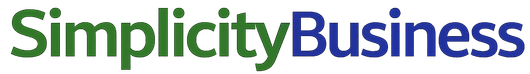 The word Simplicity in green followed by Business in blue.