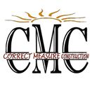 A logo for correct measure construction with a sun in the background