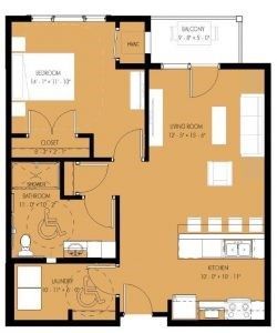 A floor plan of a house with a handicapped person in a wheelchair.