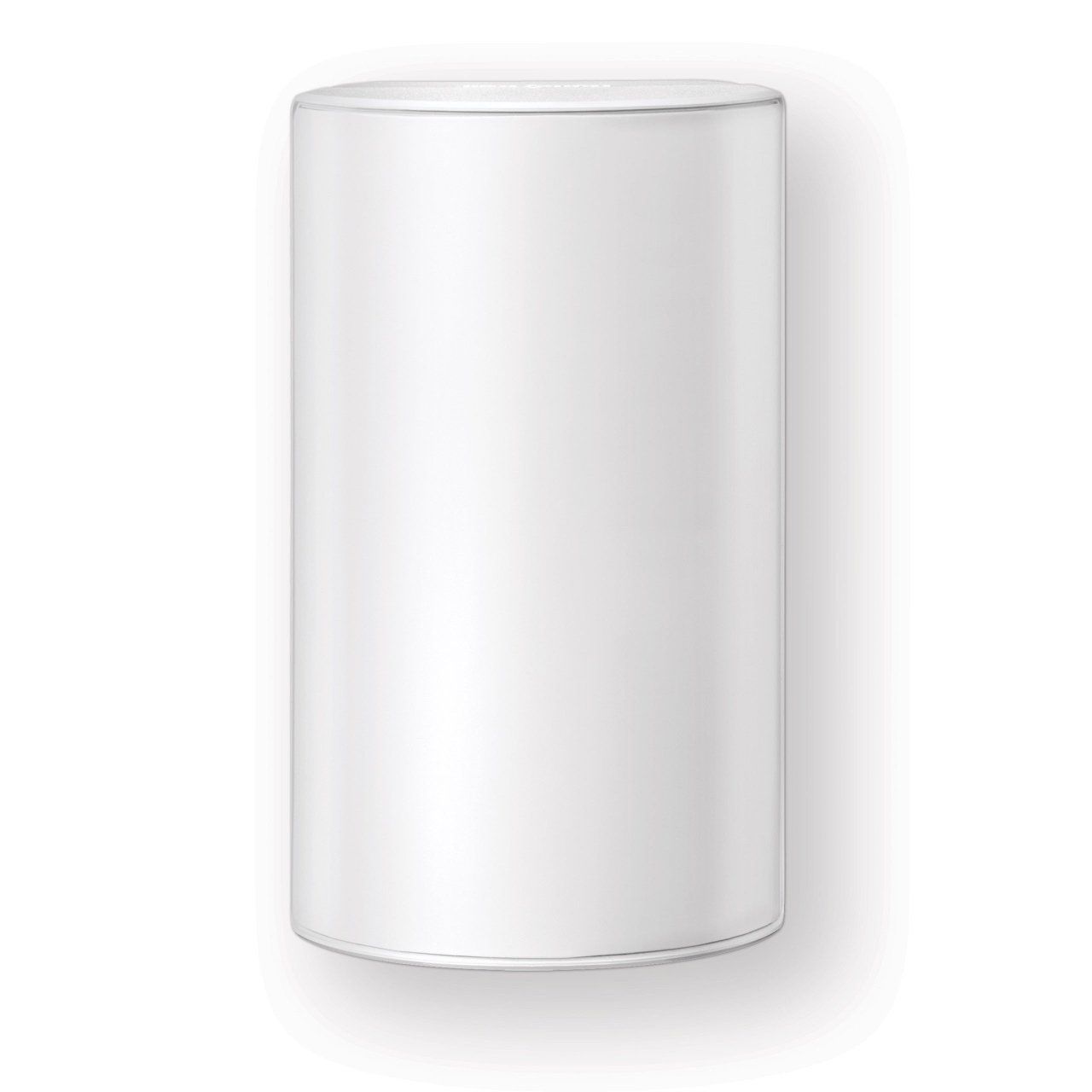 A white cylinder on a white background.