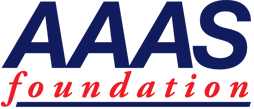 The logo for the aas foundation is blue and red