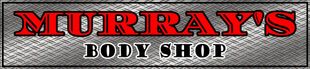 Murray’s Body Shop sign in red and black text on a gray background