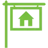 Green "For Sale" sign with house icon.