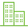 Green outline of two buildings.