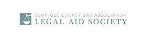 Logo for Seminole County Bar Association Legal Aid Society. Contains scales inside a square and text.