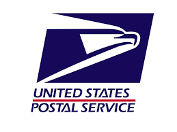 USPS logo: white eagle head in blue box, "UNITED STATES POSTAL SERVICE" below in blue and red.